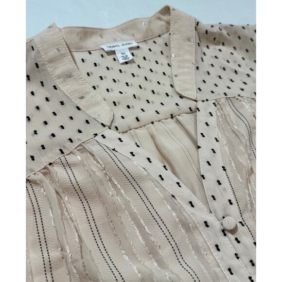 Tribal Jeans Mixed Media Blouse Top 5608  French Oak Size Large - Picture 6 of 12